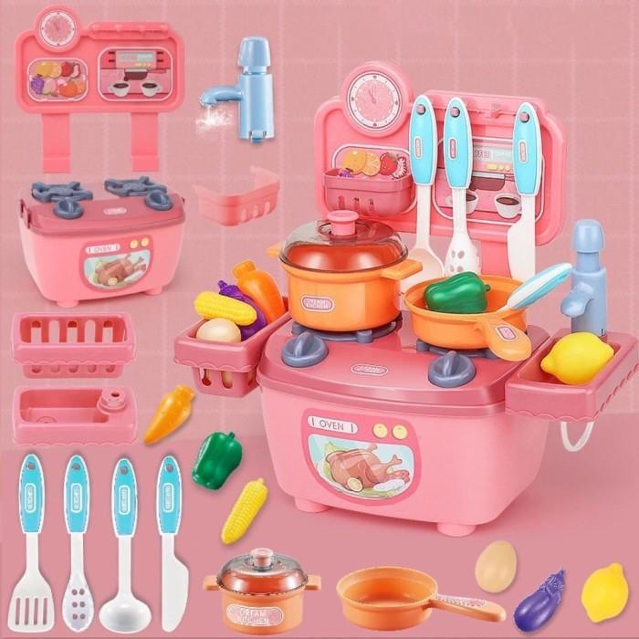` Mainan Dapur Masak Masakan Set Lengkap Anak Perempuan Murah Besar - PINK