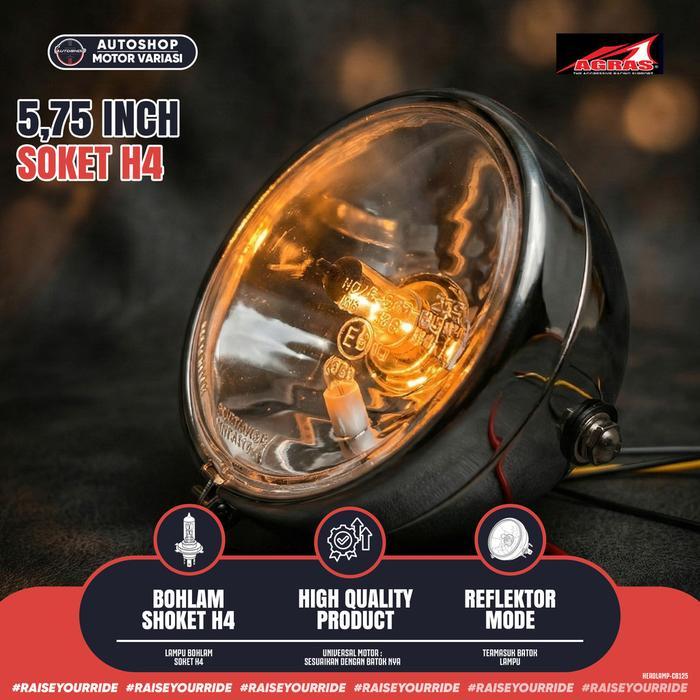 Lampu Depan Cb125 Classic 5.75 H4 Headlamp Motor Retro Batok Chrome Original Agras