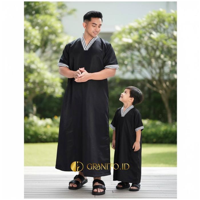 Granito.Id - Sultan Jubah Gamis Couple Ayah Dan Anak Pria Muslim Lebaran Hitam Putih Dewasa Lengan