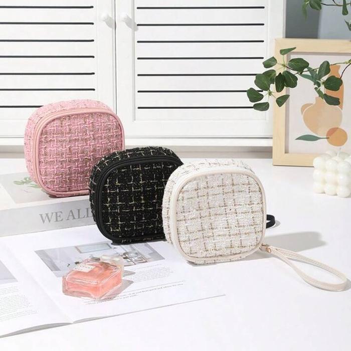 POUCH KOSMETIK RAJUT MINI Travel Bag Makeup Wanita Tas Pouch Penyimpanan Riasan Lipstik Serbaguna