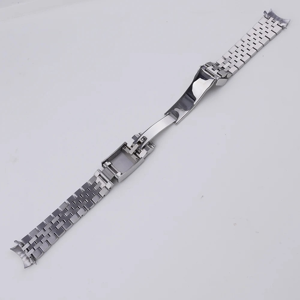 Rolamy 18mm Watch Band For Seiko 5 SNKL41 SNKL43 SNKL45 SNKL47 Silver Gold Hollow CurvedEnd Solid