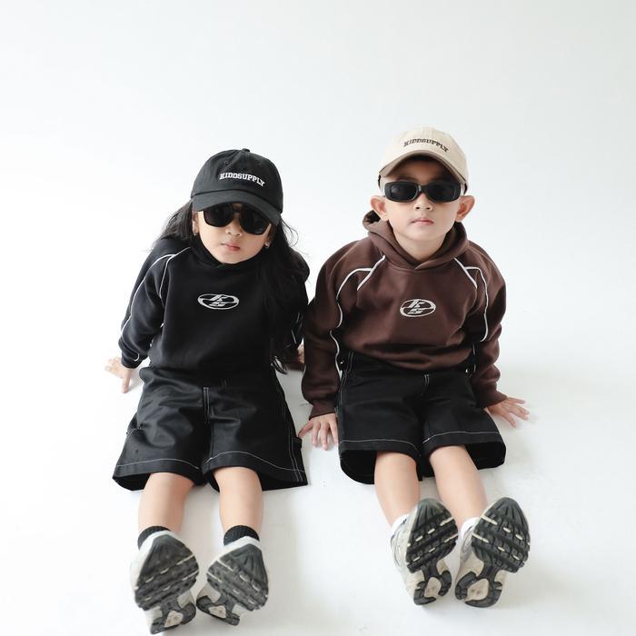 KIDDSUPPLY Hoodie Boxy List Anak Neocore Embroidery Black & Dark Brown Hoodie BoxyFit anak Unisex