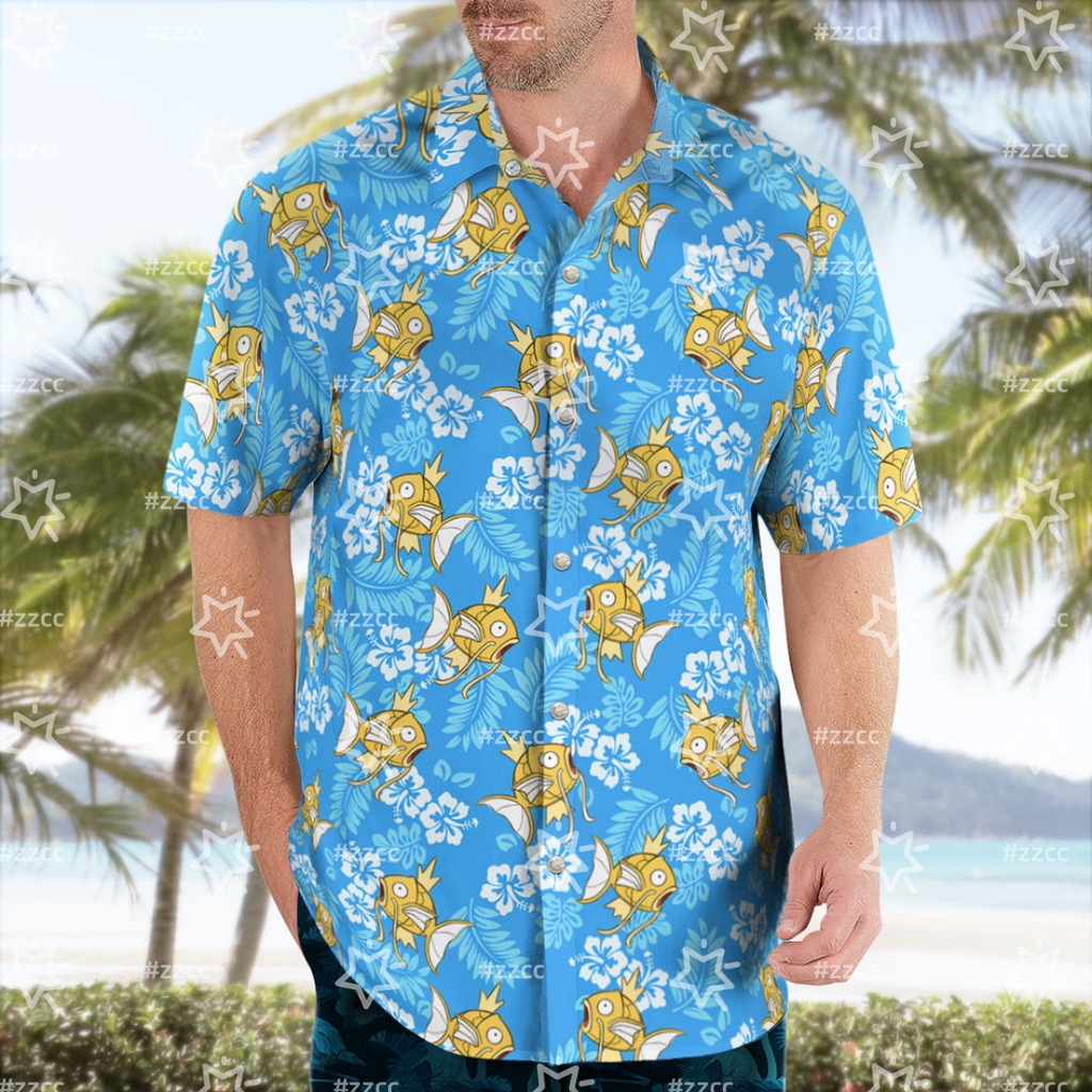 2026 Pokmon Printed Yellow Magikarp Pokemon Blue Hawaiian Shirt Men's T-Shirt Children's Clothing