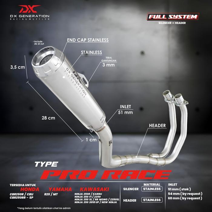 Knalpot Dx Pro Race Fullsystem New Ninja 250 Cbr 250 rr mt 25 r25
