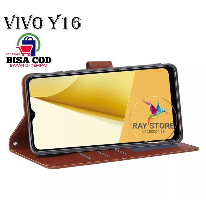 VIVO Y16 FLIP LEATHER CASE PREMIUM-FLIP WALLET CASE KULIT UNTUK VIVO Y16 - CASING DOMPET-FLIP COVER
