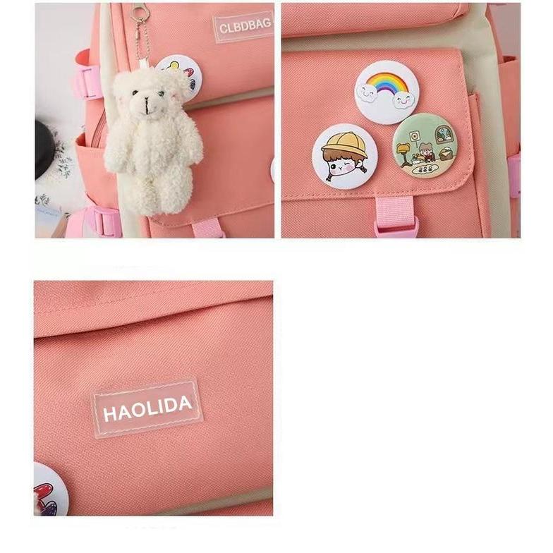 TAS RANSEL SEKOLAH BACKPACK WANITA LUCU AESTHETIC KOREAN STYLE 989 RANSEL 4IN1 *