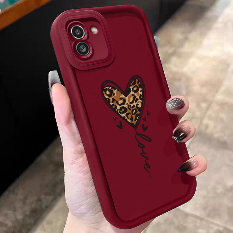 Casing Hp untuk Samsung Galaxy A03 Case Hati motif macan tutul Kasing silikon Cesing modern Softcase
