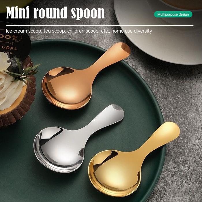 Sendok Stainless Steel Gagang Pendek Sendok Es Krim Sendok Bumbu Sendok Bulat Kecil