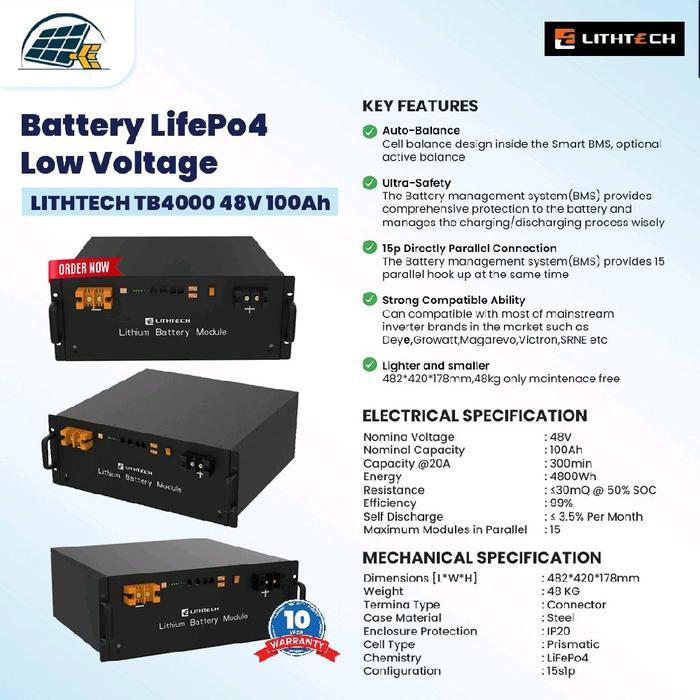 Baterai Lithium Lifepo4 Baru 48 V 100 Ah 4.8 Kwh
