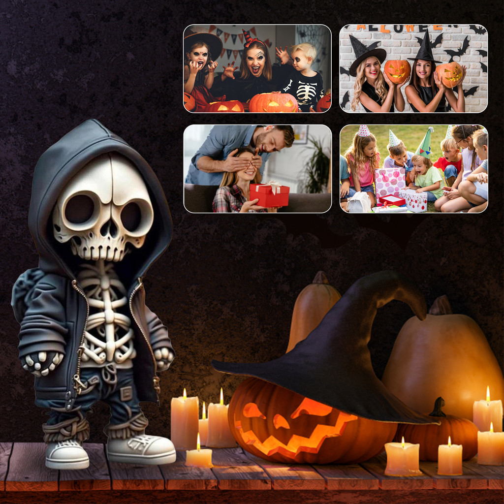 Cool Skeleton Doll Resin Skull Statue with Jacket Haunted House Sweatshirt Skeleton Figure Desktop O