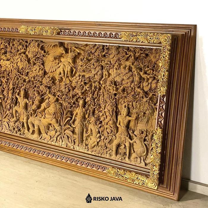 TERUJI Relief Kayu Jati / Relief Ramayana Frame Ukiran / Relief hiasan Dinding CARMONA