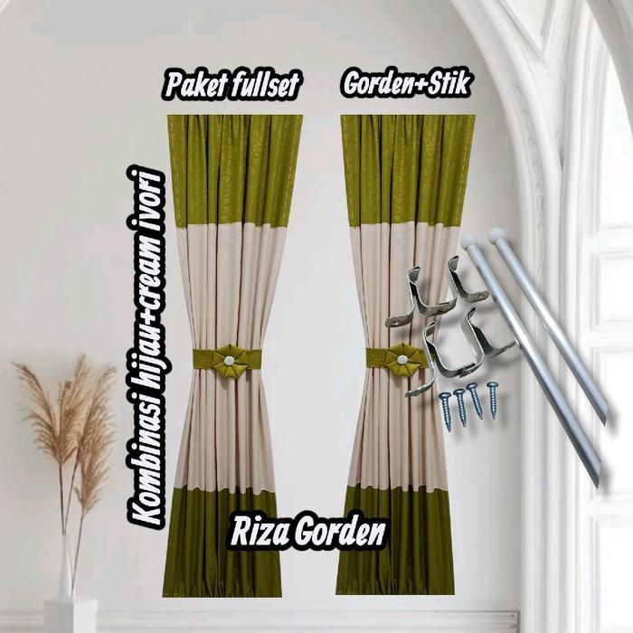 Gorden Jendela Minimalis Fullset Kombinasi 2 Warna/Gorden Jendela Kupu Kupu Ikat Pita Pasti Promo