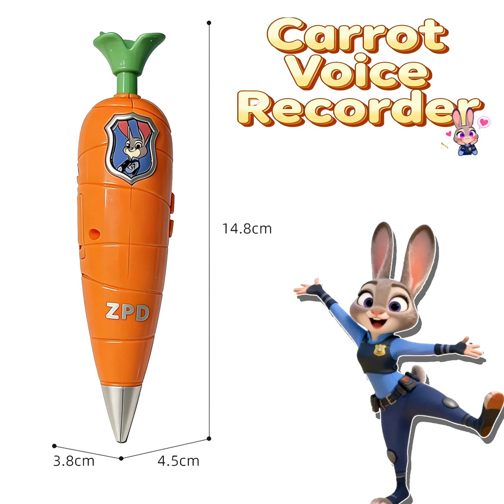 Zootopia 2 Carrot Recorder Pen Judy - Nick Style for Kids 60s Mini Recorder 2-in-1 Gel Pen