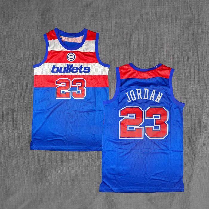 TERBARU BORDIR Baju Jersey Basket Retro Michael Jordan Wizards Bullets Biru BISA GRAB