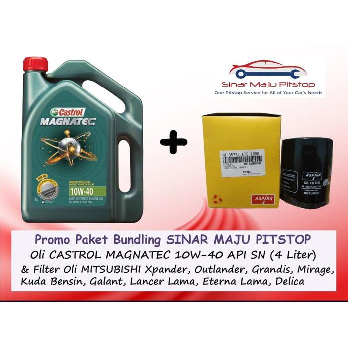 Paket Bundling Oli Mobil CASTROL MAGNATEC 10W-40 API SN/CF Original 4 Liter & Filter Oli MITSUBISHI