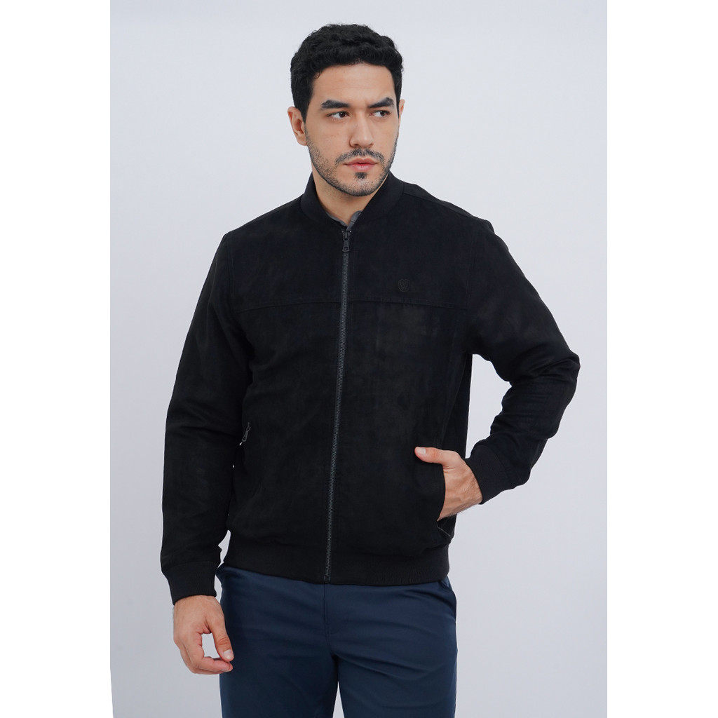 WOOD Regular Fit Suede Bomber Jacket 2-JKXLXC126F089 BLACK