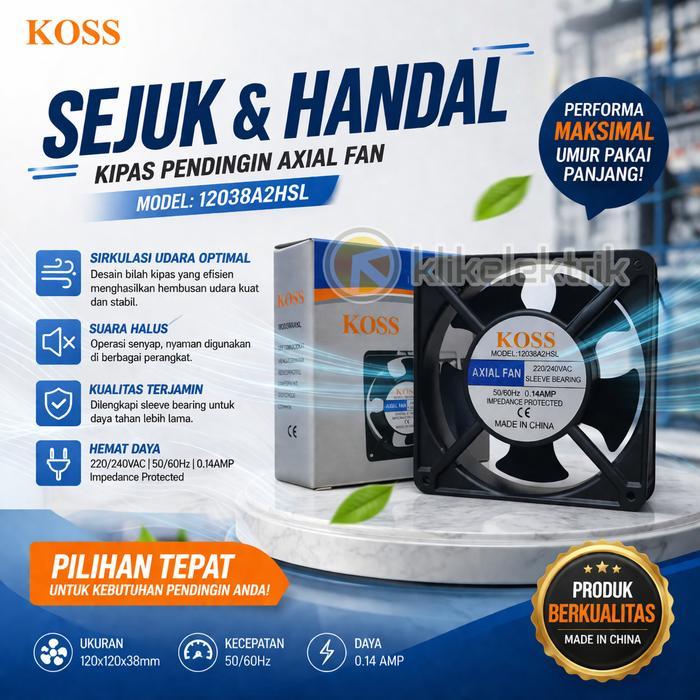 TERLARIS KIPAS PENDINGIN KOSS 220-240V AC UKURAN 12X12X3.8CM 12CM 120MM 4INCH UNTUK KOMPUTER CPU