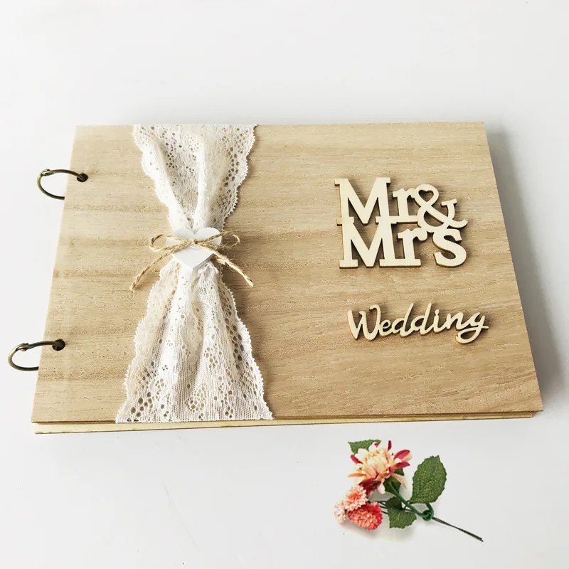 DIY Wedding Guest Book Wedding Signature Decoration Wooden Wedding Signature Guest Book Mr&Mrs Photo