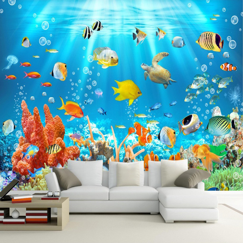 3D Kids Wallpaper Mural Underwater World Fish And Coral Photo Wall Paper Children's Room Background 