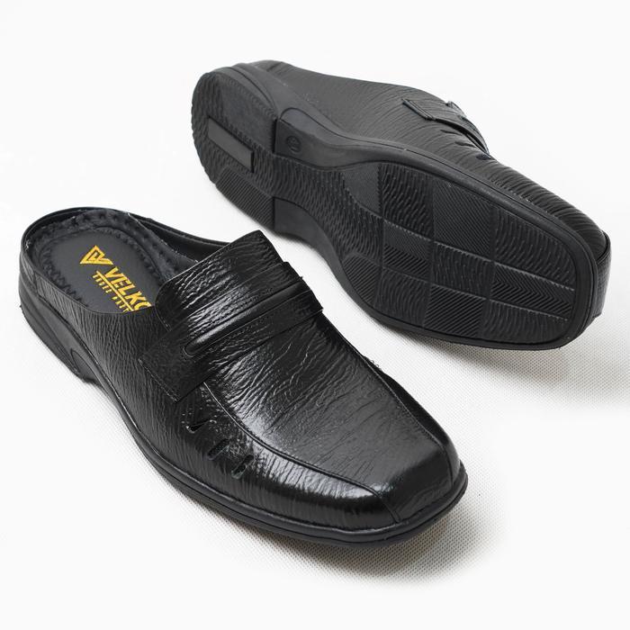Sepatu Slop Pria Bustong Sepatu Sandal Kulit Sapi Asli Original Velko Slb - 05 Sepatu Sandal Kulit