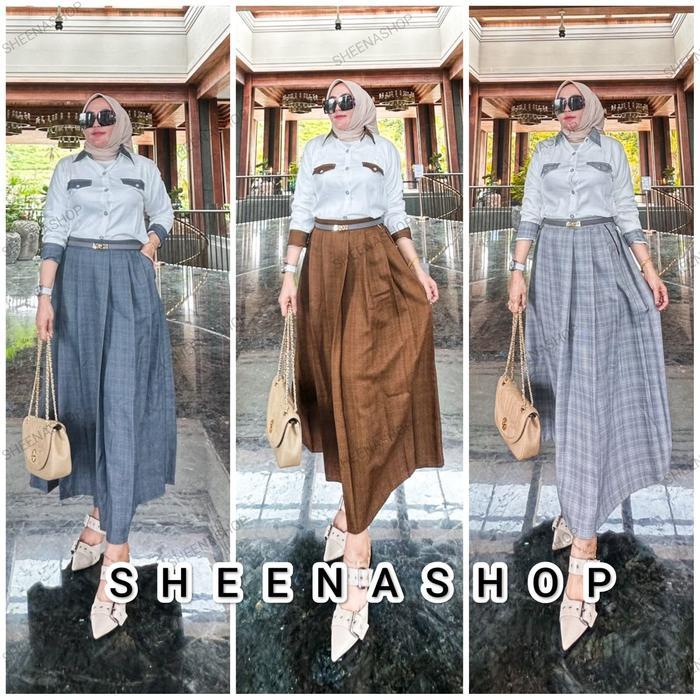 zen Set Mischa - Setelan Rok Houndstooth Mix Shakila - One Set Premium Bawahan Muslim