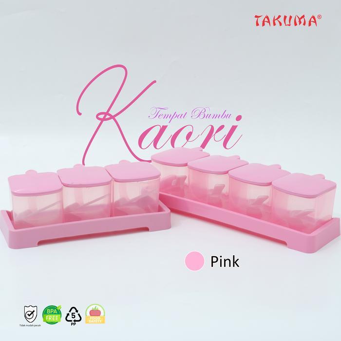 Set Tempat Bumbu Plastik Kaori Dari Takuma Warna Pink, Tosca, Ungu, Dan Hijau Kitchenware Tempat