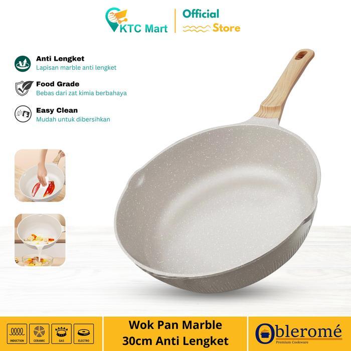 OBLEROME Deep Pan Marble Granite 30 CM Wajan Granite Anti Lengket Wok Pan Granite Premium Cookware