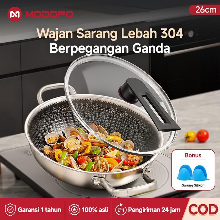 MODOFO 304 Wajan Honeycomb Original 26cm Panci Stainless Steel Tebal Bima Depth 8cm Wajan Stainless