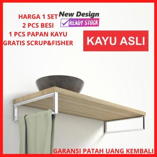 Rak Dinding Kayu Besi Minimalis Gantung -Rak Ambalan Kayu Jati Belanda