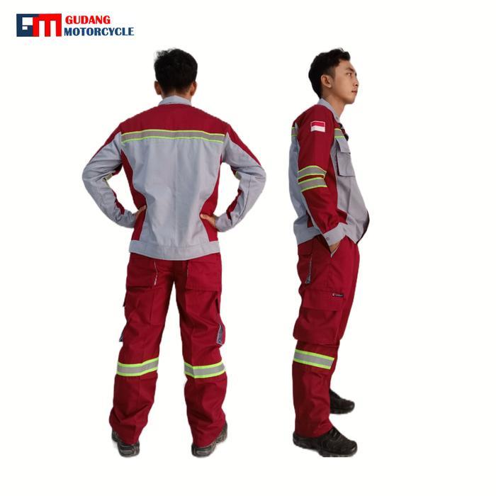 Satu Setel Baju Safety Merah Maroon Keren