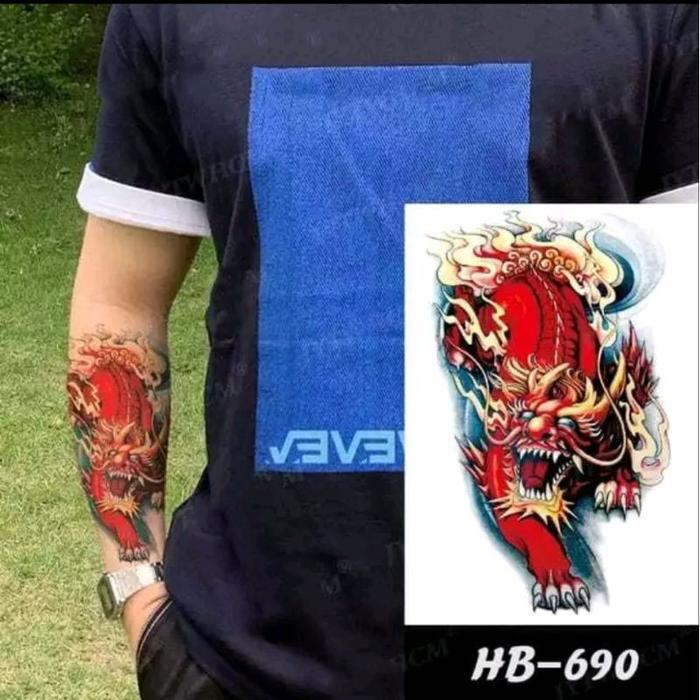 Tato Temporer Seri HB-690 NAGA MERAH TATO PREMIUM Anti Air Tato Temporary TATO STIKER INSTAN size
