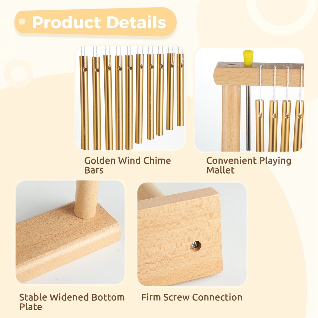 20-Tone Wind Chime Single-row Table Top Wind Chime 20 Golden Metal Bars Percussion Instrument With