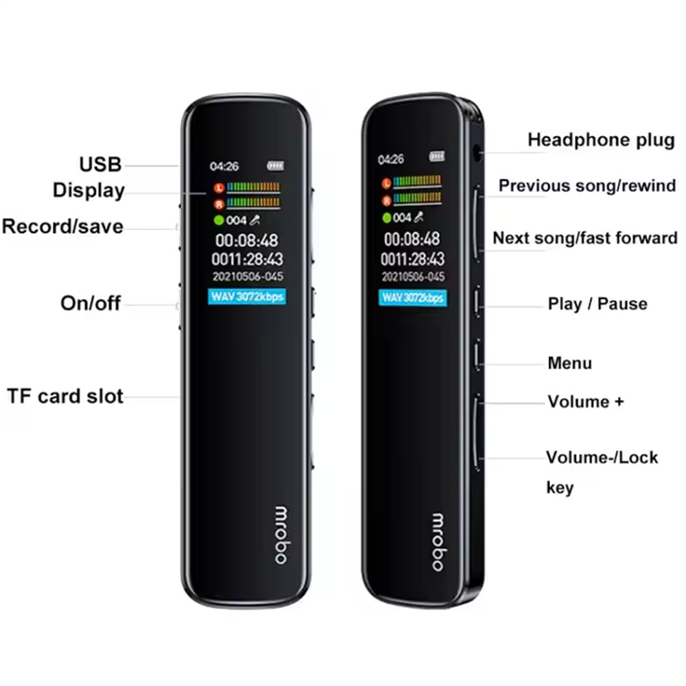 16GB 0.96inch IPS screen Digital Voice Recorder for Lecture Meeting,3072kbps HD Audio Dictaphone