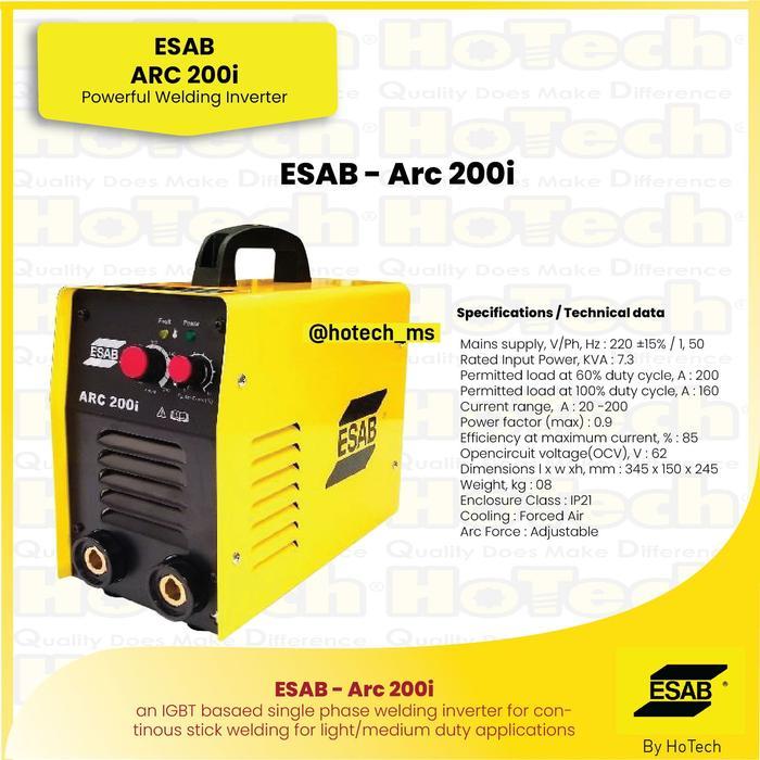Portable & Heavy Duty Single Phase MMA Inverter Arc 200i ESAB Mesin Las Stick MMA Arc 200A Esab