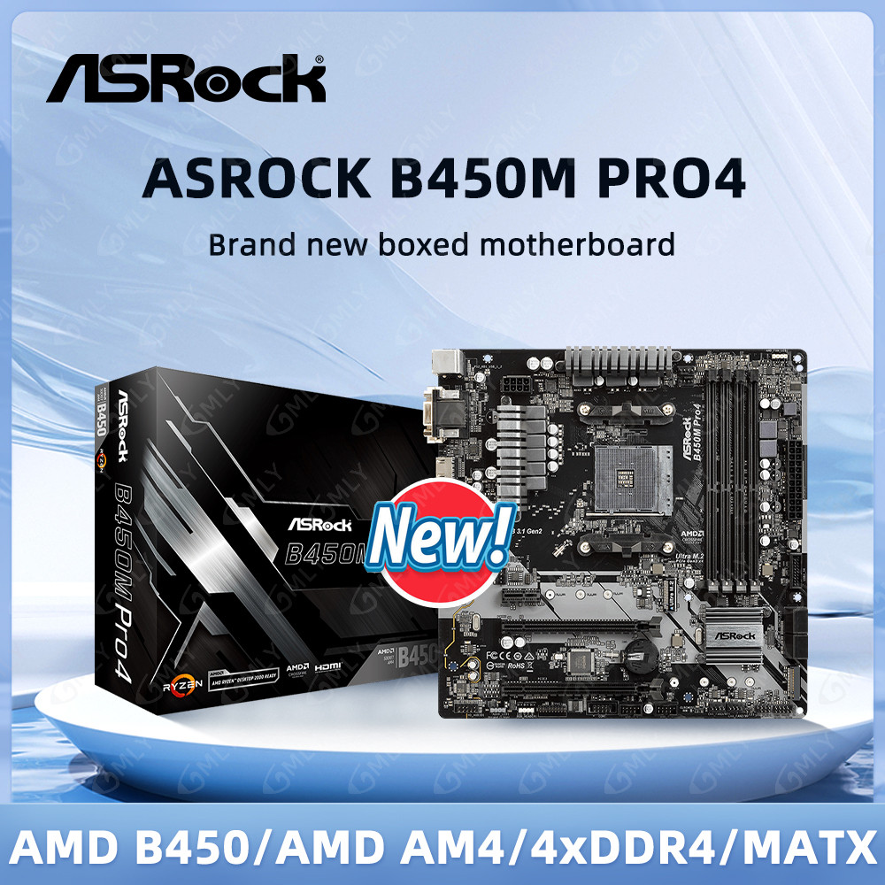 B450 B450M Motherboard ASRock B450M Pro4 AM4 64GB DDR4 Micro ATX 2xM.2 support Ryzen 5600 5700 3600