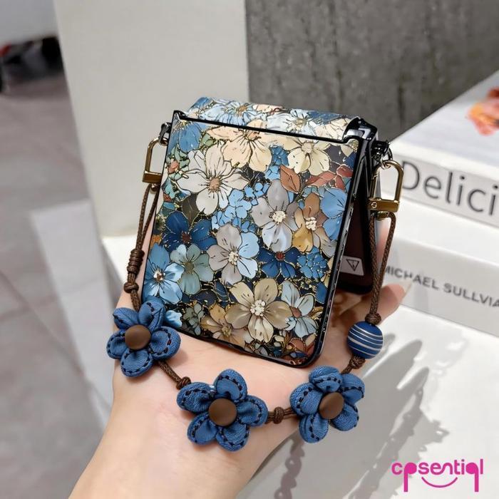 [NEW] Case Z Flip Cute Model Clasic Blue Flower Korea For Z Flip 6 5 4 3 Z Flip 6 Z Flip 5 Z Flip 4