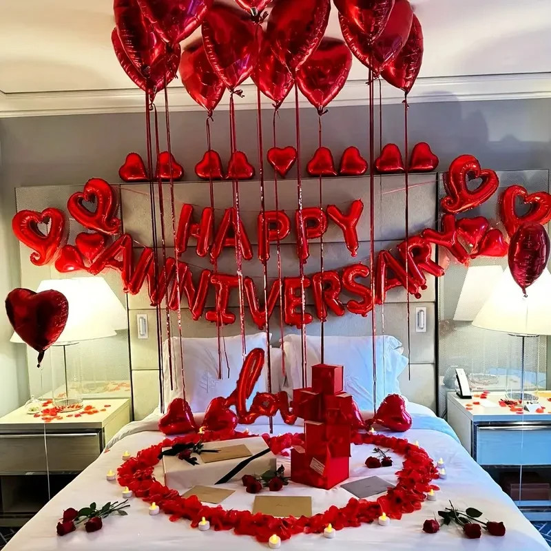 1Set Anniversary Decoration Foil Balloons Happy Anniversary Banner for Wedding Bridal Shower