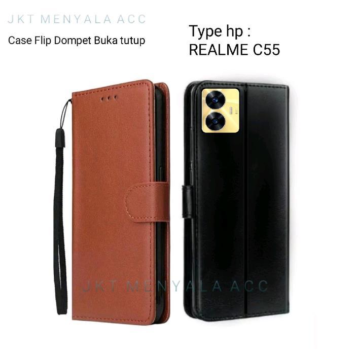 Case Untuk Realme C55 Flip Cover Wallet Leather Casing Dompet Kulit ( Case Untuk Realme C55 ) Slot