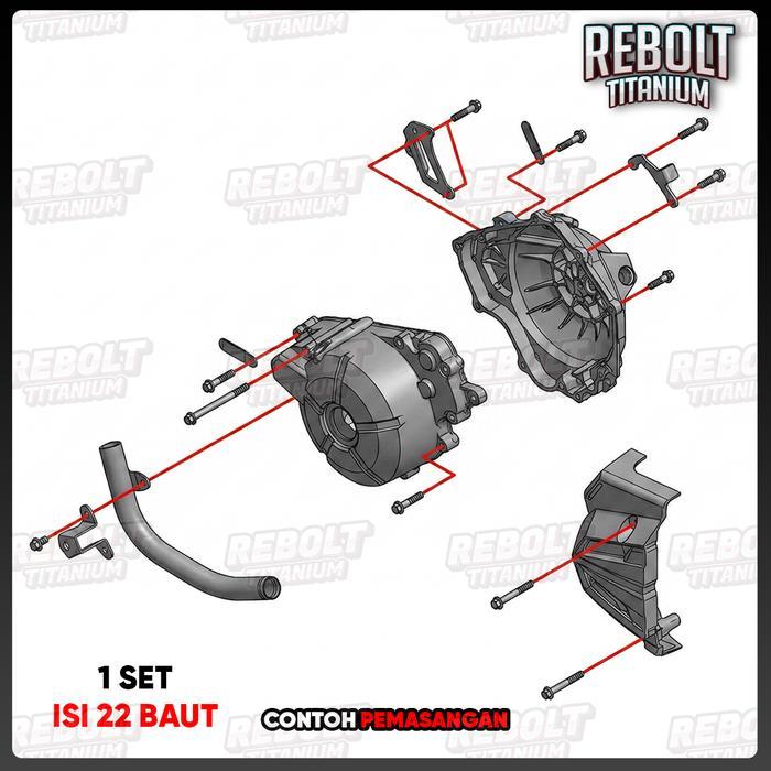 Baut Titanium Full Set Blok Mesin Ninja 250 Fi 2013 - 2014 Gr5 Rebolt