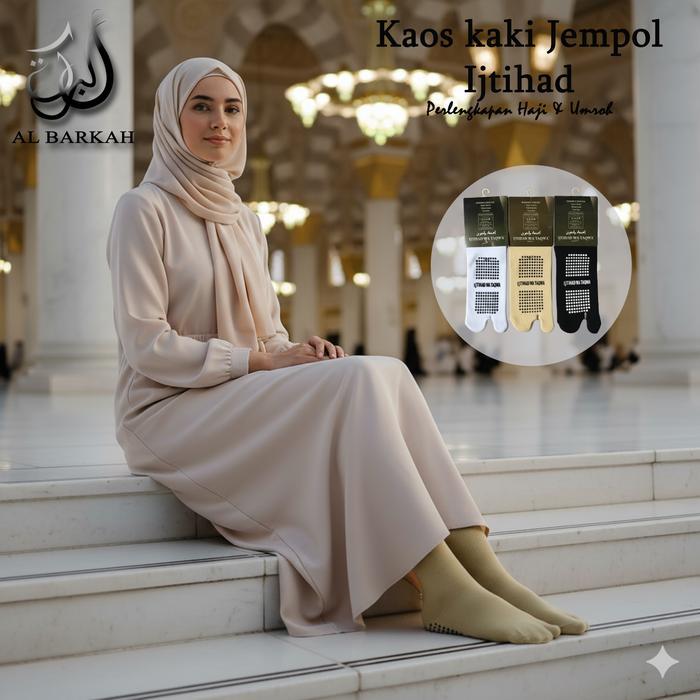Al Barkah Kaos Kaki Jempol Muslimah Ijtihad Anti Slip Perlengkapan Haji Umroh Wanita Hitam Panjang