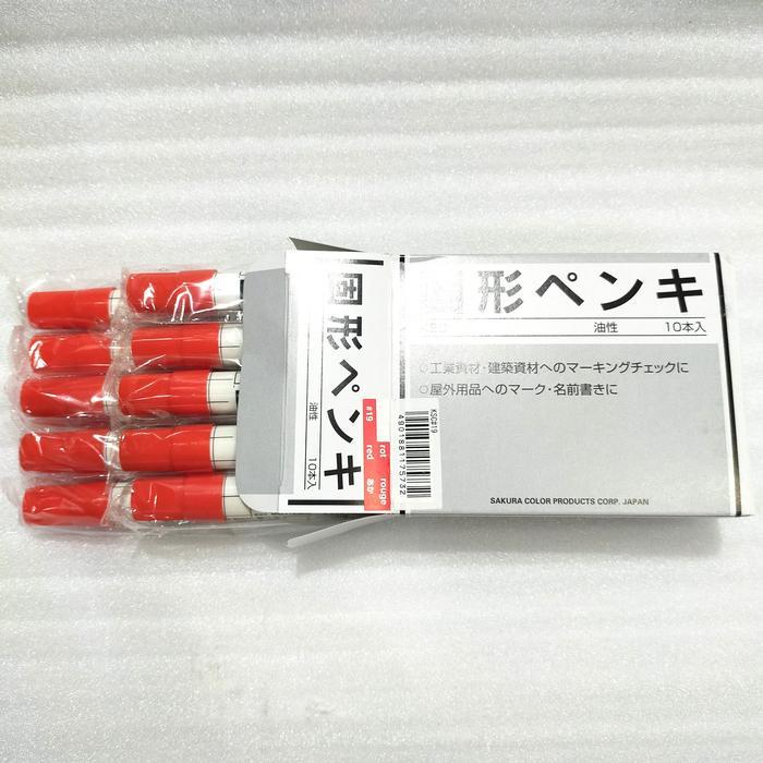 Sakura Original Solidified Marker Red ( 10 Pcs / Box ) / Solid Marker Merah ( Stik Penanda Besi Baja