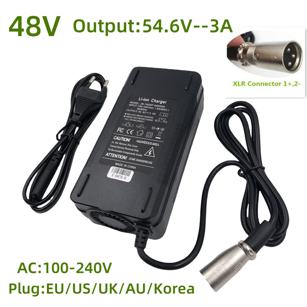 54.6V3A Charger 54.6V 3A Lithium Battery Charger for 48V Li-ion Lithium Battery Pack XLR Plug