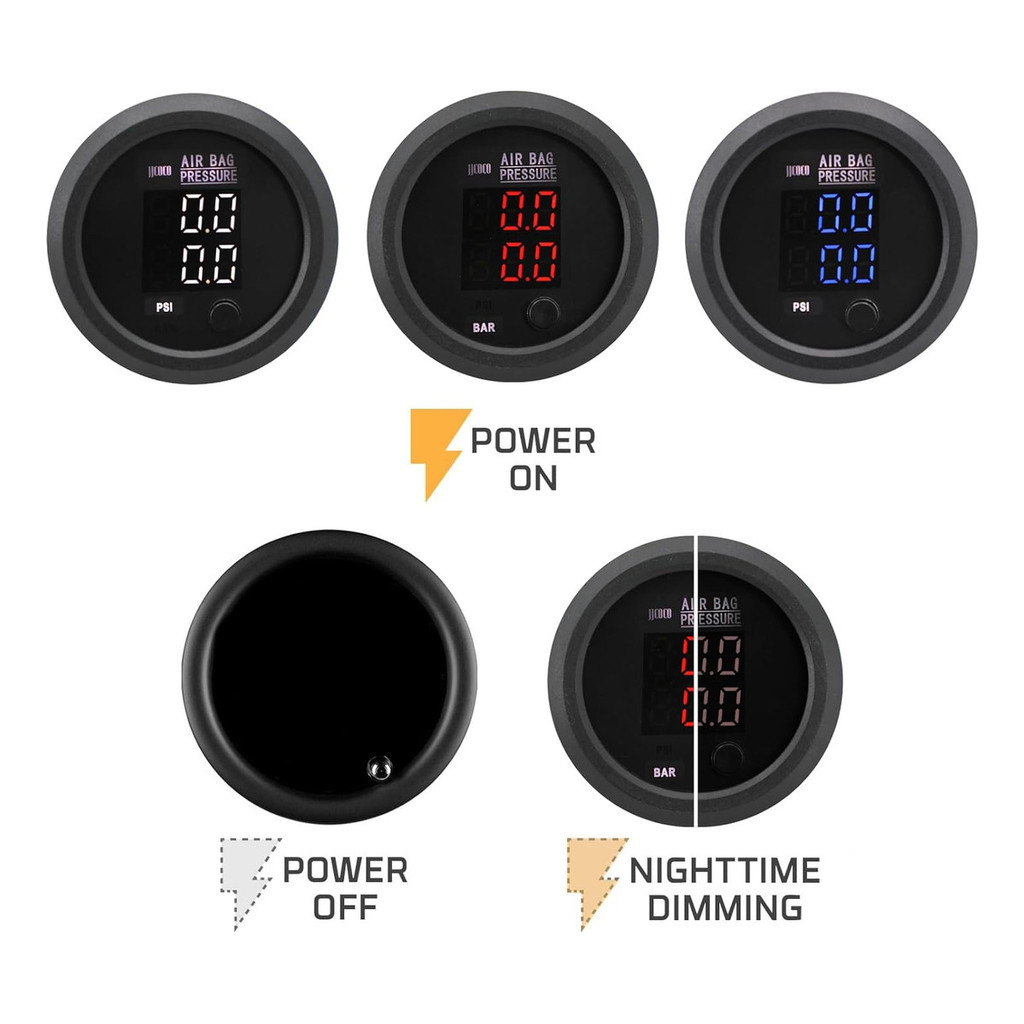 UNIVERSAL ULTRATHIN DUAL PRESSURE AIR PRESSURE GAUGE BAR/PSI AIR SUSPENSION AIR RIDE WITH 2PCS
