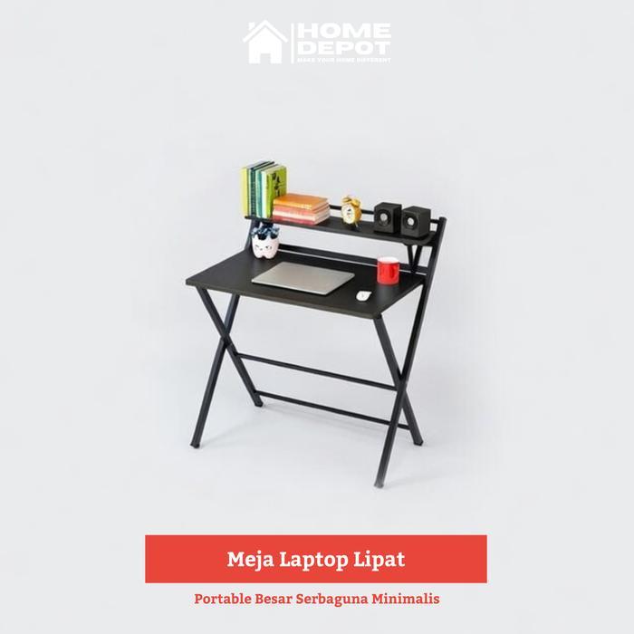 Meja Lipat Laptop Belajar Portable Kayu Besi Besar Serbaguna Minimalis