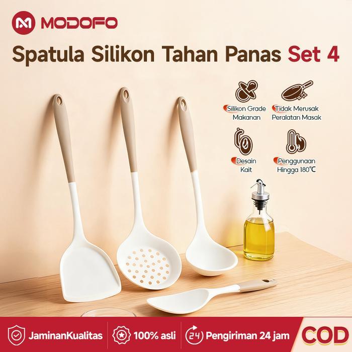 [ cod ] modofo spatula silikon tahan panas set 4 spatula silikon spatula anti lengket tahan panas