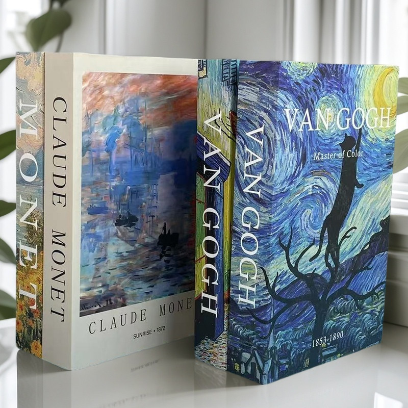 Van Gogh Monet Luxury Fake Book Storage Box Oil Painting Decorative Books Abstract Coffee Table Home