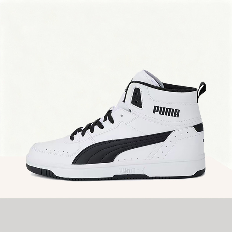 Puma Rebound Joy Minimalist Black and White Color-Blocked High-Top Comfortable and Durable Unisex