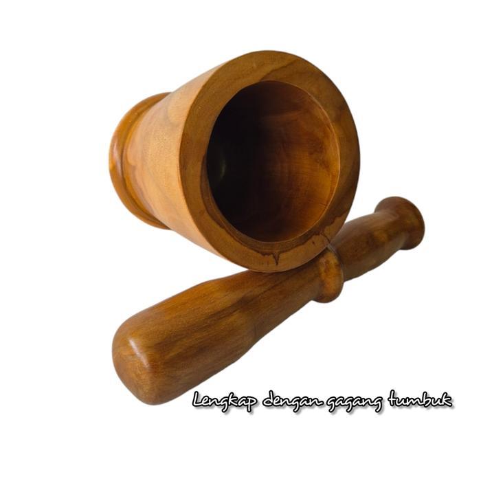 Lumpang Kayu Jati Cobek Tumbuk Kayu Jati Asli Set