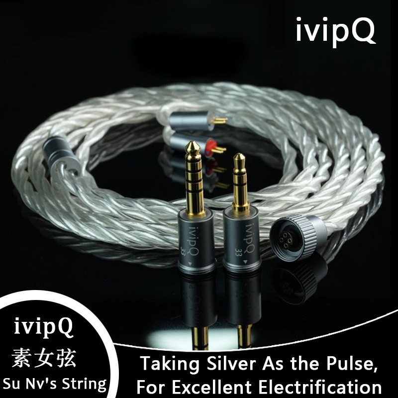 ivipQ-33 High Purity 6N Sterling Silver HiFi Earphones Cable MMCX 2PIN 2 in 1 Modular Plugs Jointly