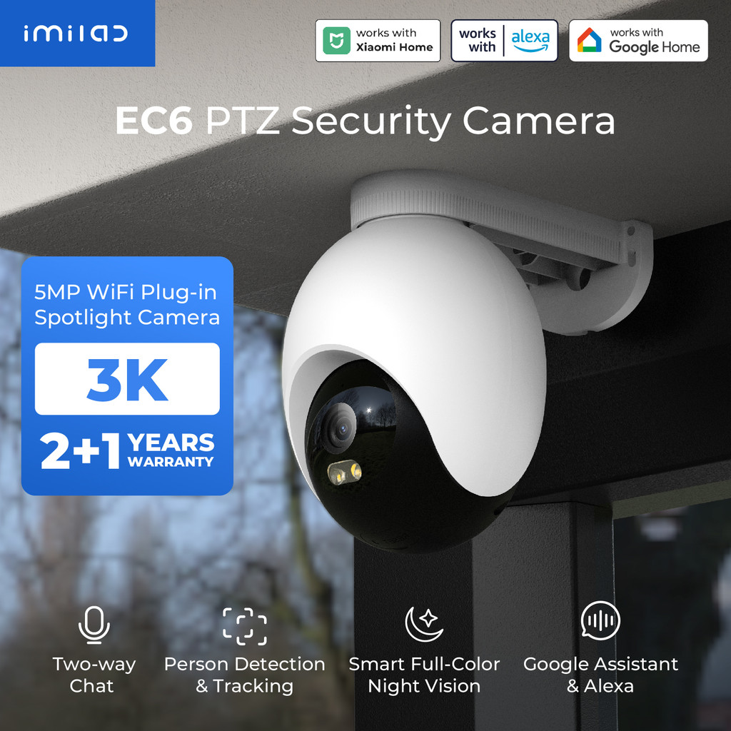 IMILAB EC6 3K/4K Outdoor Smart WiFi Camera for Home Security 24/7 Recording 360? PTZ Auto-Tracking